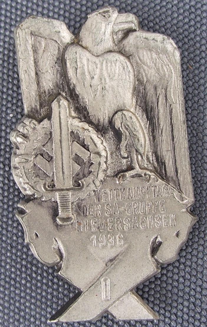 SA Event Badge/ Tinnie. SA Wettkampftage Niedersachsen, 1936.