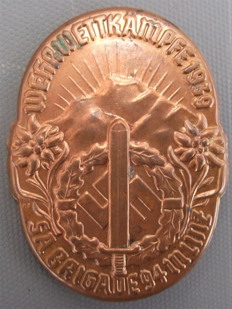 SA Tinne/ Event Badge. Wehrwettkampfe, SA Brigade 94, Munz, 1939.