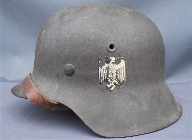 WW2 German M42 Single Decal Combat Helmet. Battle of the Bulge Veteran Bring Back.