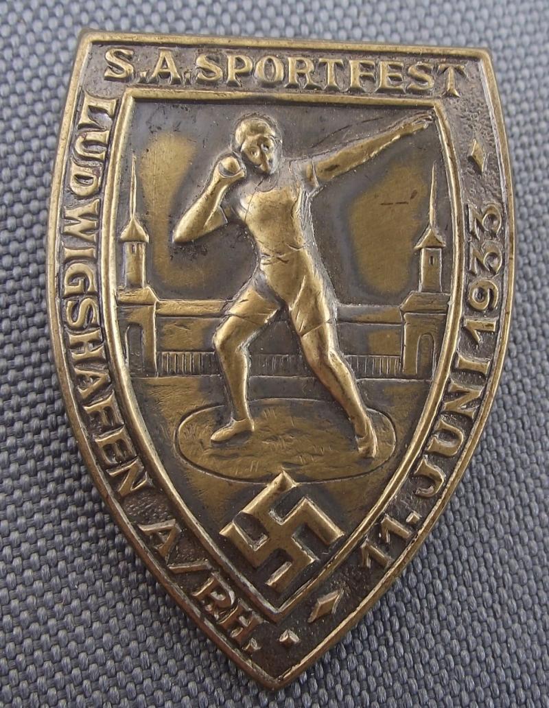 SA Event Badge/ Tinnie. SA Sportfest Ludwigshafen, 1933.