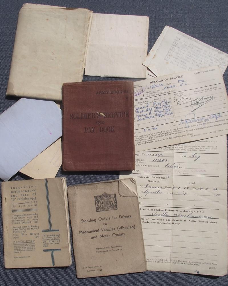 WW1 Cardiff Veteran WW2 Service Paybook and Documents, Welch Regiment, RA. Africa and Italy.