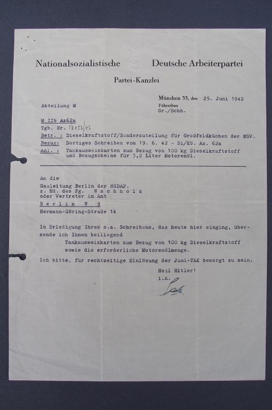 NSDAP Partei- Kanzlei Document. 1942.