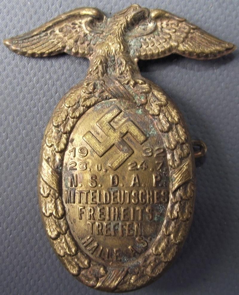 NSDAP Tinne/ Event Badge. Mitteldeutsches Freiheits Treffen, Halle. 1932!