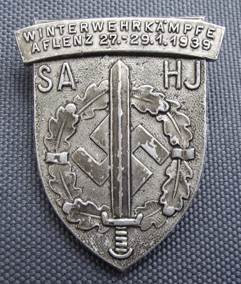 SA/HJ Tinne/ Event Badge. Winterwehrkampfe 1939