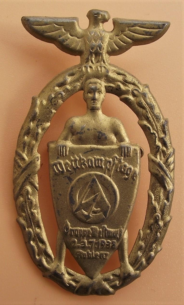 SA Tinne/ Event Badge. Wettkampftage, 1938.