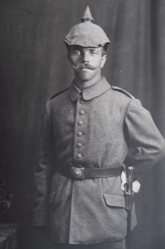 WW1 Imperial Photo Card, Picklehaube and Cover. Bavarian.