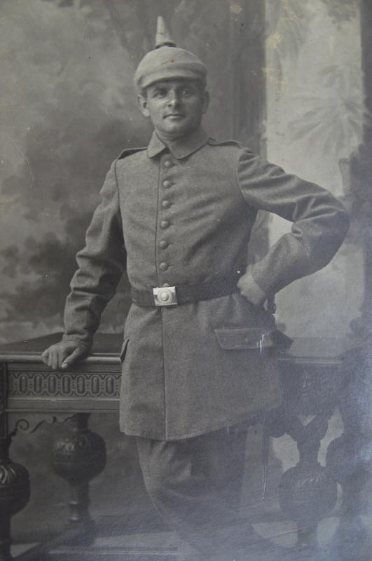 WW1 Imperial Photo Card, Picklehaube and Cover. Officer.