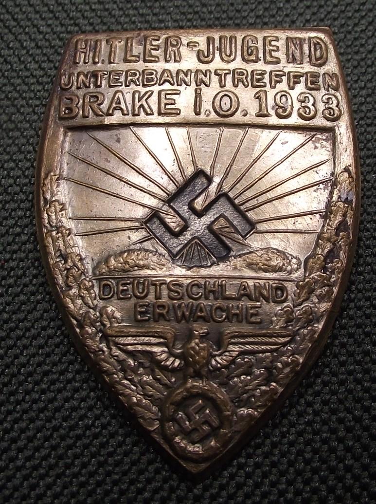 Hitler Youth Tinne/ Event Badge. Deutschland Erwache, Brake, 1933.