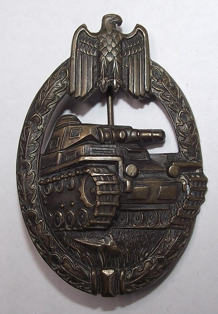 Denazified Bronze Panzer Badge. Factory Conversion 1957 Pattern.