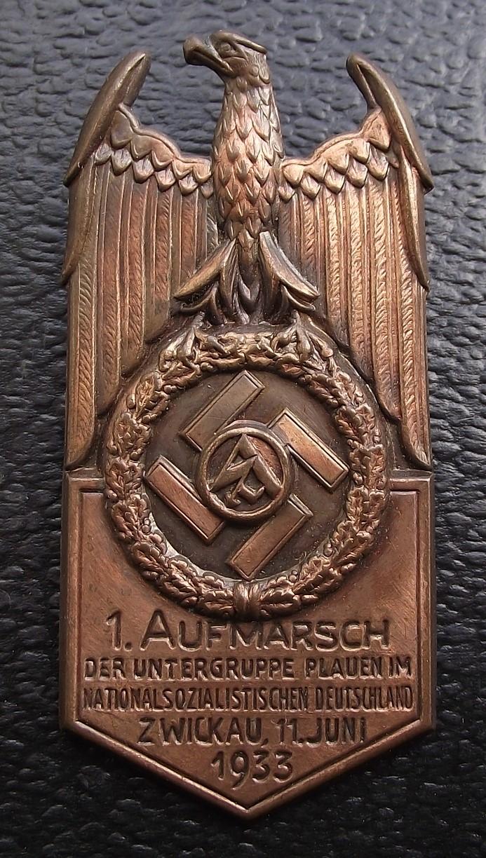 SA Event Badge/Tinnie. Untergruppe 1 Aufmarsch, 1933.