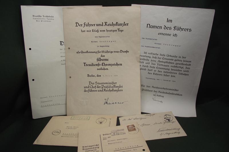 Reichsbahn 25 Year Faithfull Service Document and others.