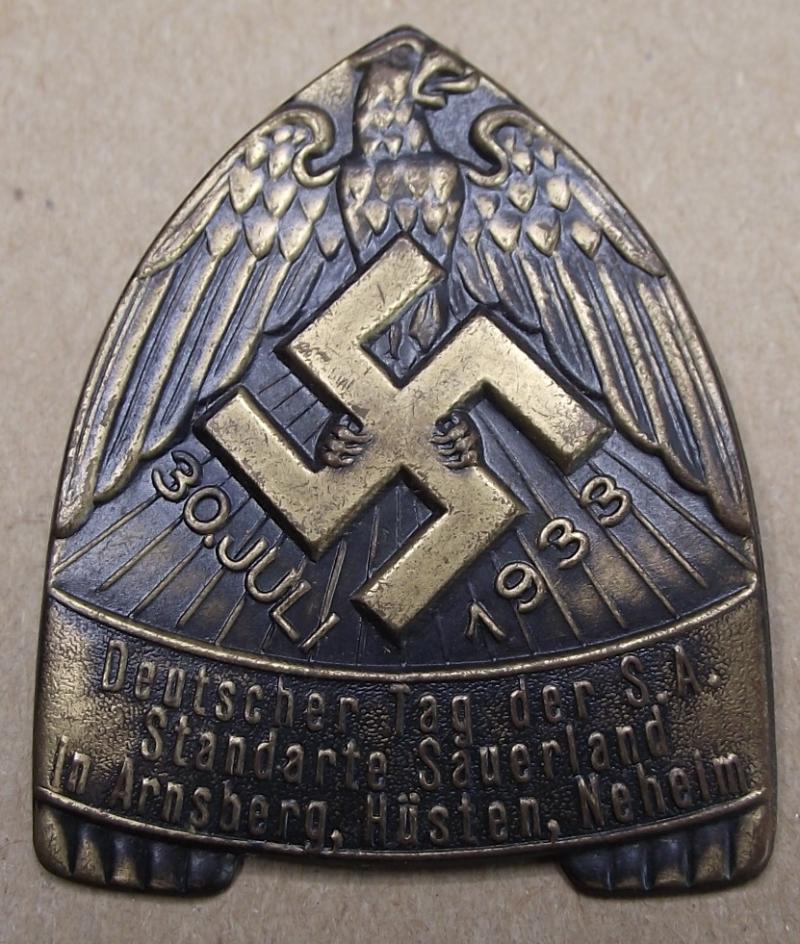 SA Event Badge/Tinnie. Standarte Sauerland, 1933.