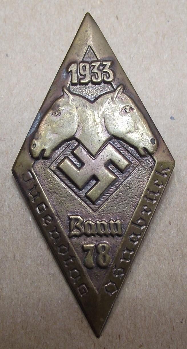 Hitler Youth Tinne/ Event Badge. Bann 78, Osnabruck, 1933.