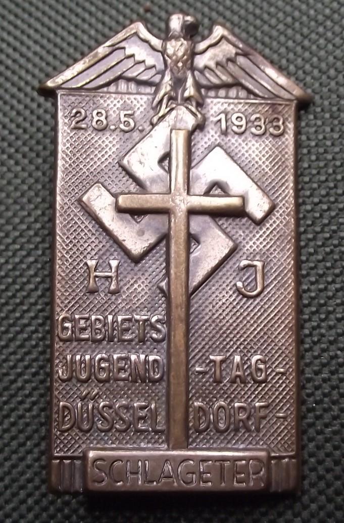 Hitler Youth Tinne/ Event Badge. Schlageter, HJ Gebiets Dusseldorf. 1933.