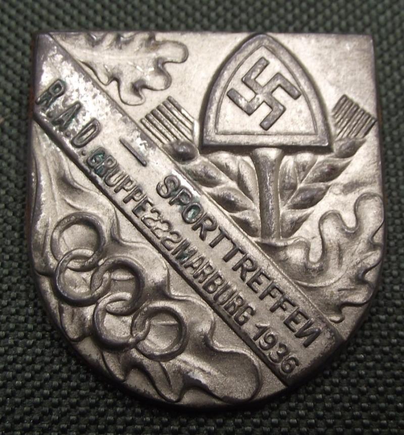 RAD Olympics Tinne/ Event Badge. Gruppe 222, Sporttreffen, 1936.