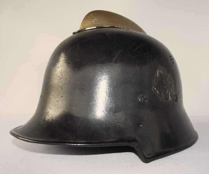 WW2 German Erel M34 ''Square Dip'' Gold Ranked Feuerschutzepolizei Helmet.