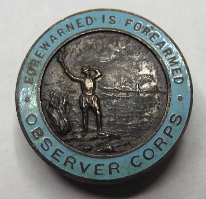 Forwarned Is Forearmed- Observer Corps Enamel Membership Badge.