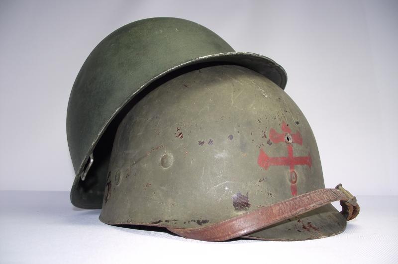 Front Seam, Fixed Bale, M1 Steel Combat Helmet with Cross of Lorraine Liner