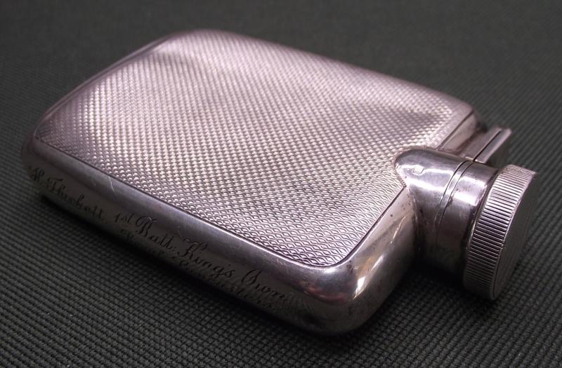 WW1 Lieutenant H.Thickett ,1st Batt-Kings Own Royal Lancaster Regiment Engraved Harrods Silver Hip Flask.