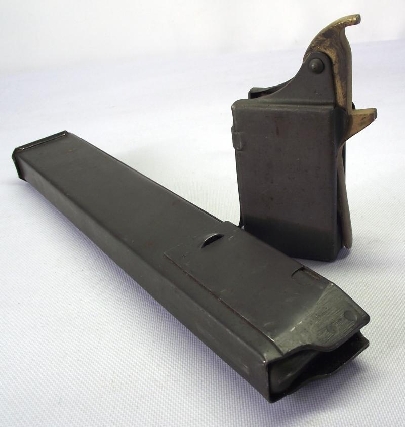 WW2 Maker Marked MK2 Sten Loading Tool and Magazine.