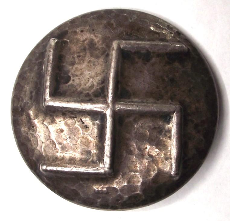 Third Reich Period Hammered Silver Swastika Brooch.