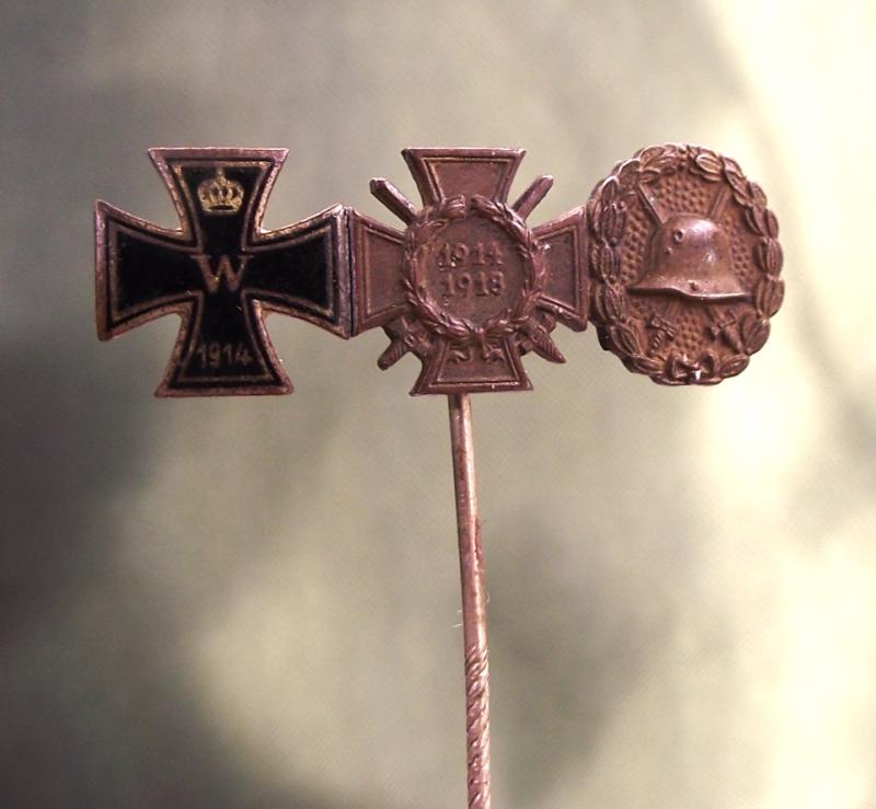 WW1 German Stick Pin. Iron Cross 2nd Class, Honour Cross and Gold Wound Badge.