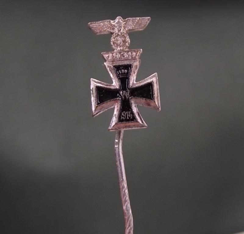 WW2 German Stick Pin. 1914 Iron Cross 2nd Class and 2nd Class Spange, 1939.