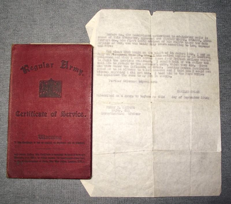 Welsh Guards ''Red Book'', Certificate of Service and 180th Provost Co Letter, 1944.