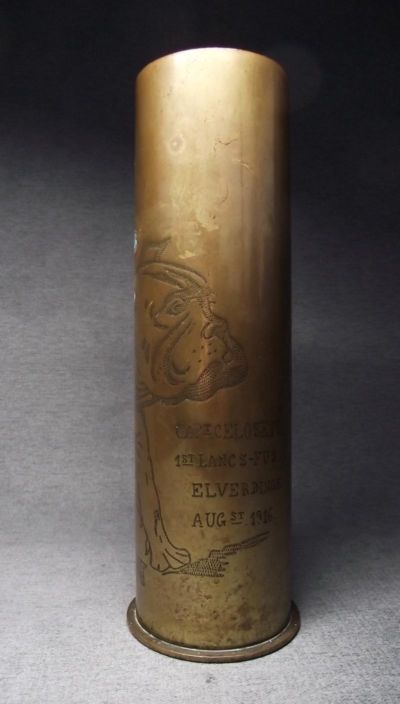 WW1 Bulldog Trench Art Shell Case. Captain C.E.Loseby, 1st Lancashire Fusiliers, Politician and Member of Parliment.