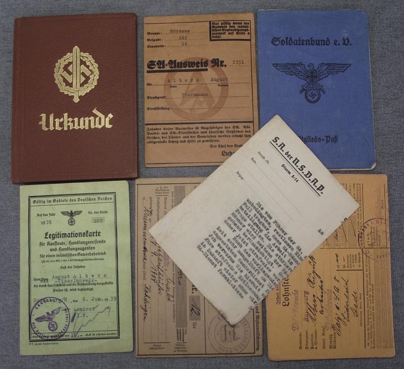 WW2 German SA Document Group. Nordsee, Brigade 162, Standarte 14.