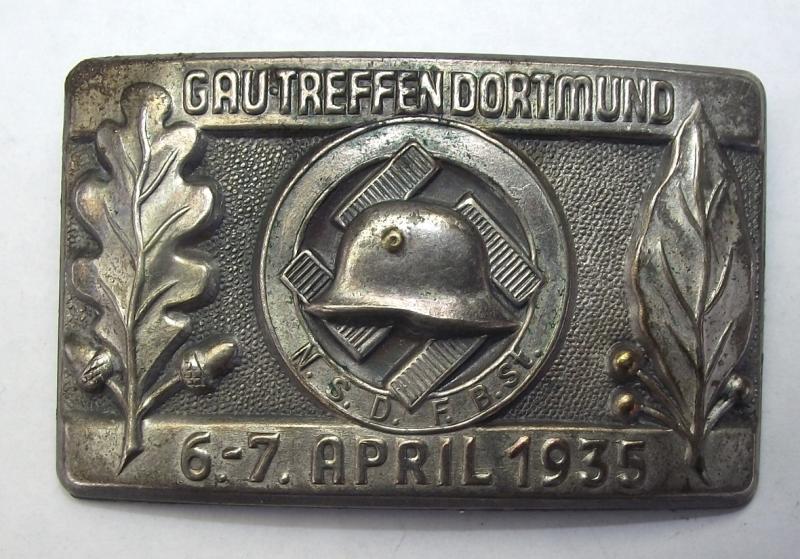 N.S.D.F.B.St. Event Badge/Tinnie. Gau Treffen Dortmund, 1935.