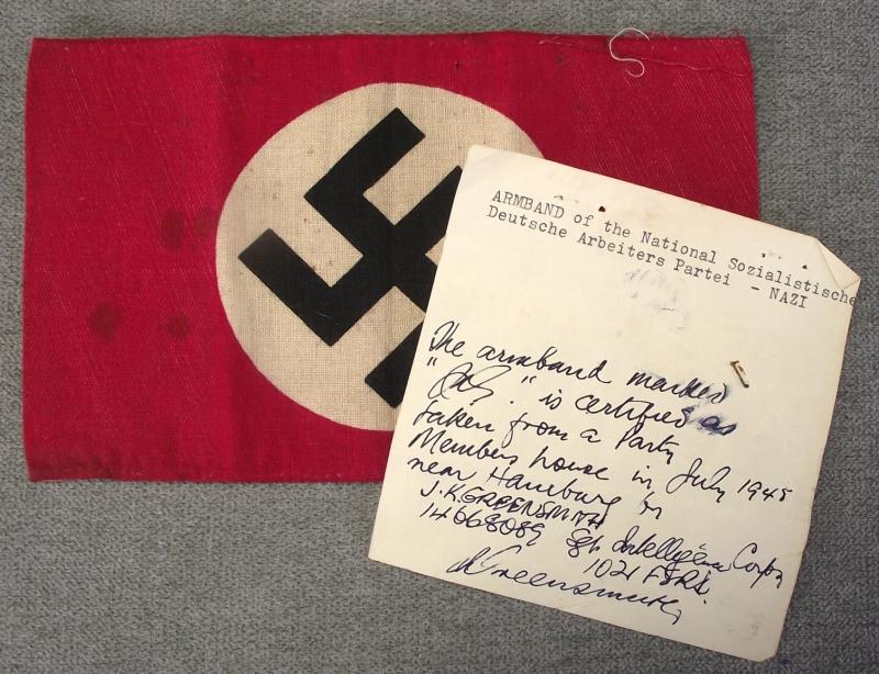 NSDAP Armband, Intelligence Corps Bring-Back, Hamburg, 1945.