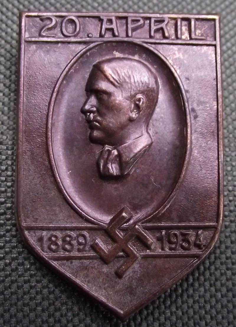 Adolf Hitler Event Badge/Tinnie. 20 April, 1889/1934.