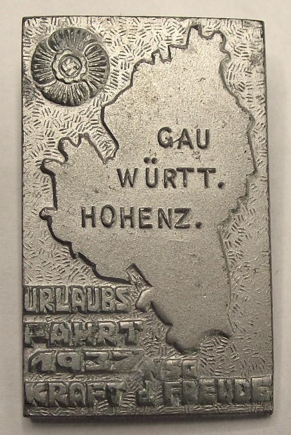 KDF Event Badge/Tinnie. Gau Wurtt Hohenz. 1937.