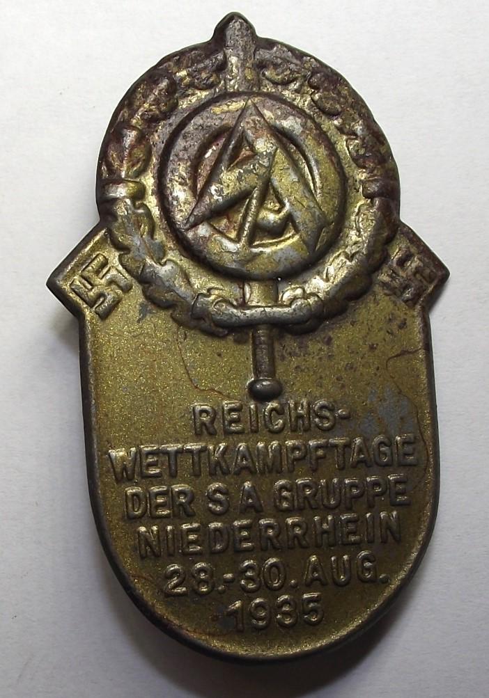 SA Event Badge/Tinnie. Gruppe Niederrhein, 1935.