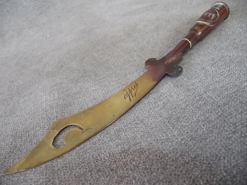 WW1 Ypres Souvenir Letter Opener with German Button.