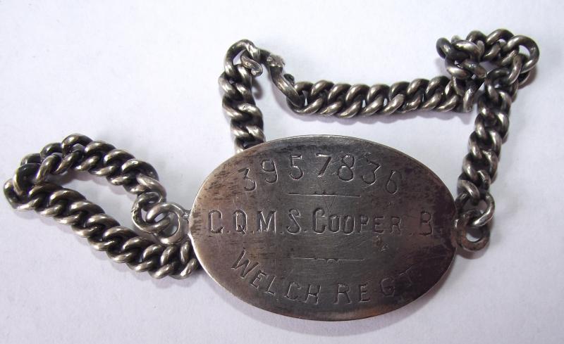 British Army Bracelet Dog Tag. CQMS Welch Reg.