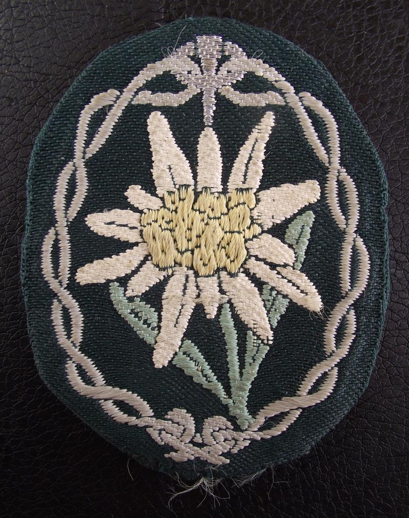 WW2 German Mountain Troopers Edelweiss Bevo Arm Badge.