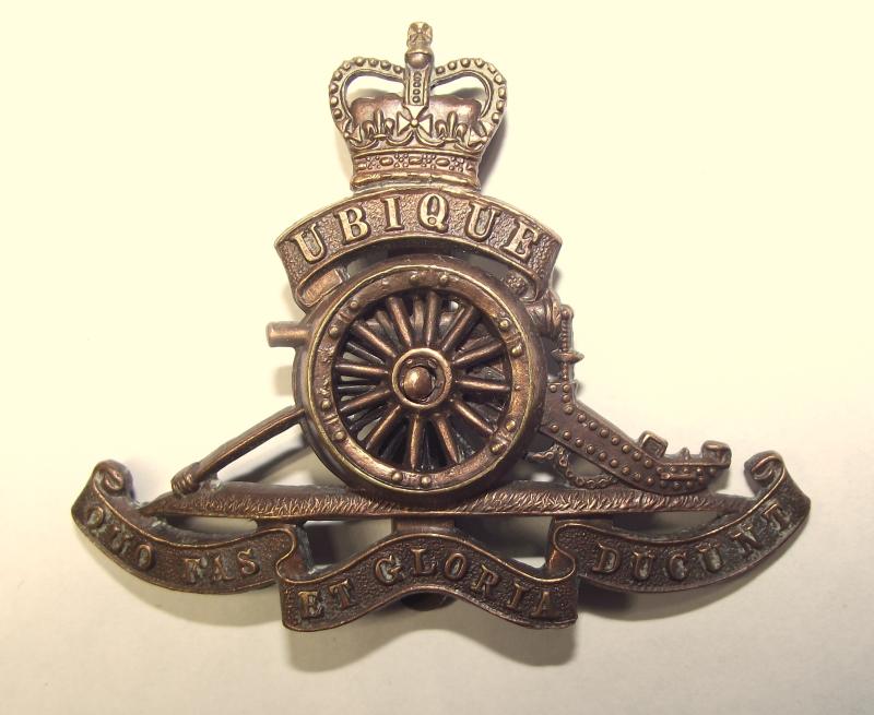 British Royal Artillery Officers Bronze Cap Badge.