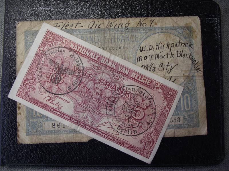 Named and Unit Marked WW2 Bank Notes, Including German Over-Stamped Note, Fleet- Air Wing No7, Oklahoma City.