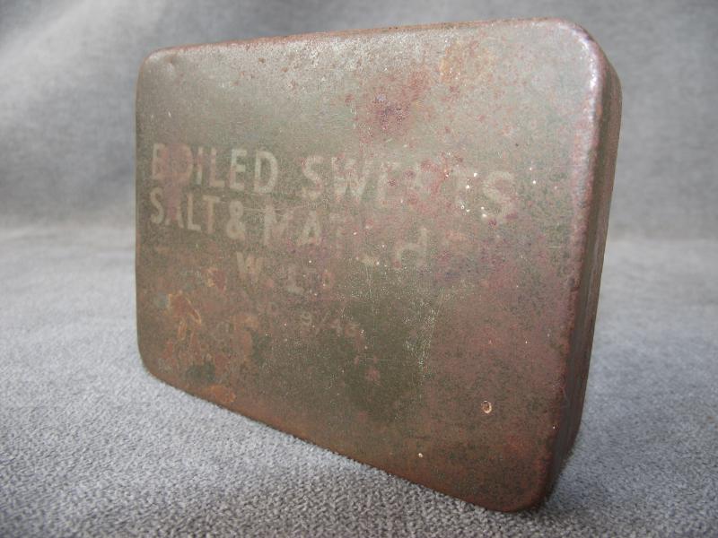 British 1943 Dated Boiled Sweets, Salt and Matches Tin.