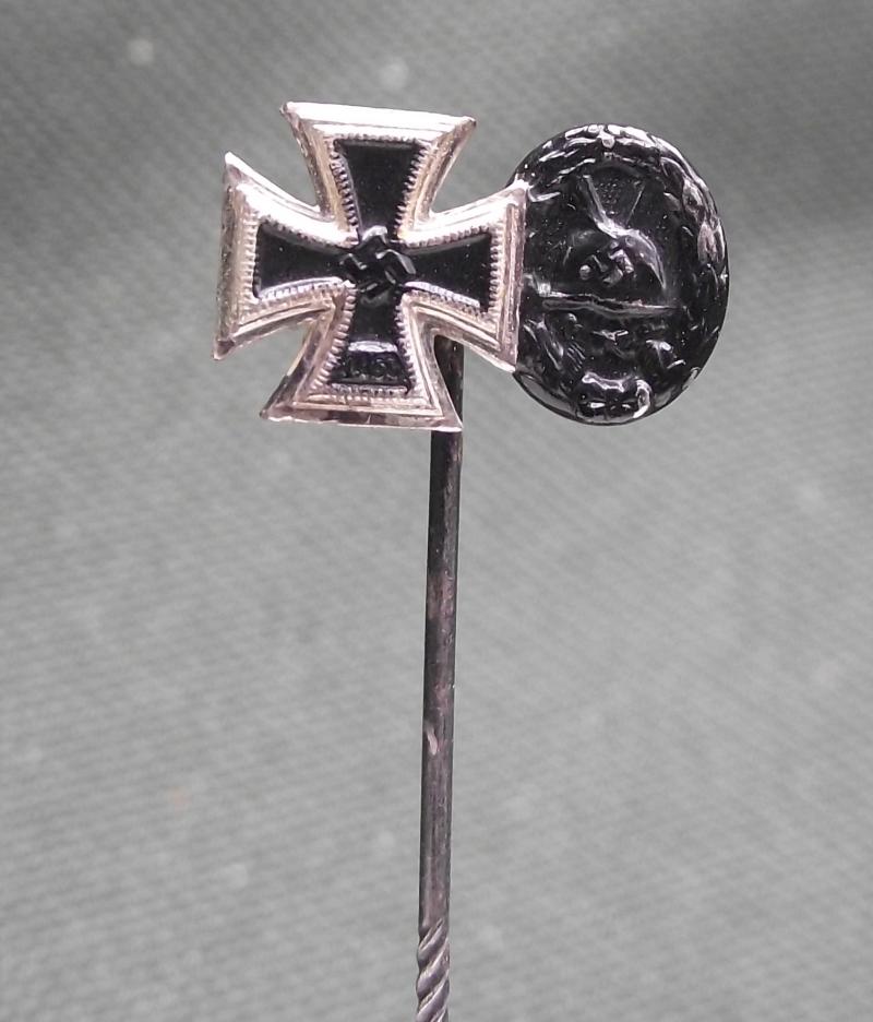 WW2 German 9mm Stick Pin. 2nd Class Iron Cross and Black Wound Badge. L/18, B.H.Mayer.