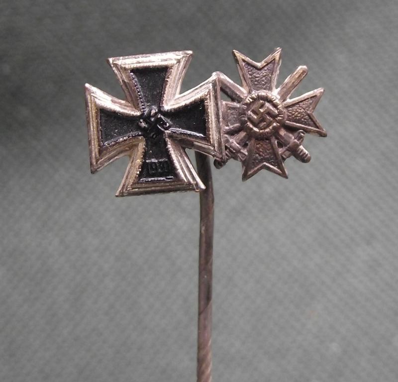 WW2 German 9mm Stick Pin. 2nd Class Iron Cross with KVK with Swords. L/18, B.H.Mayer.