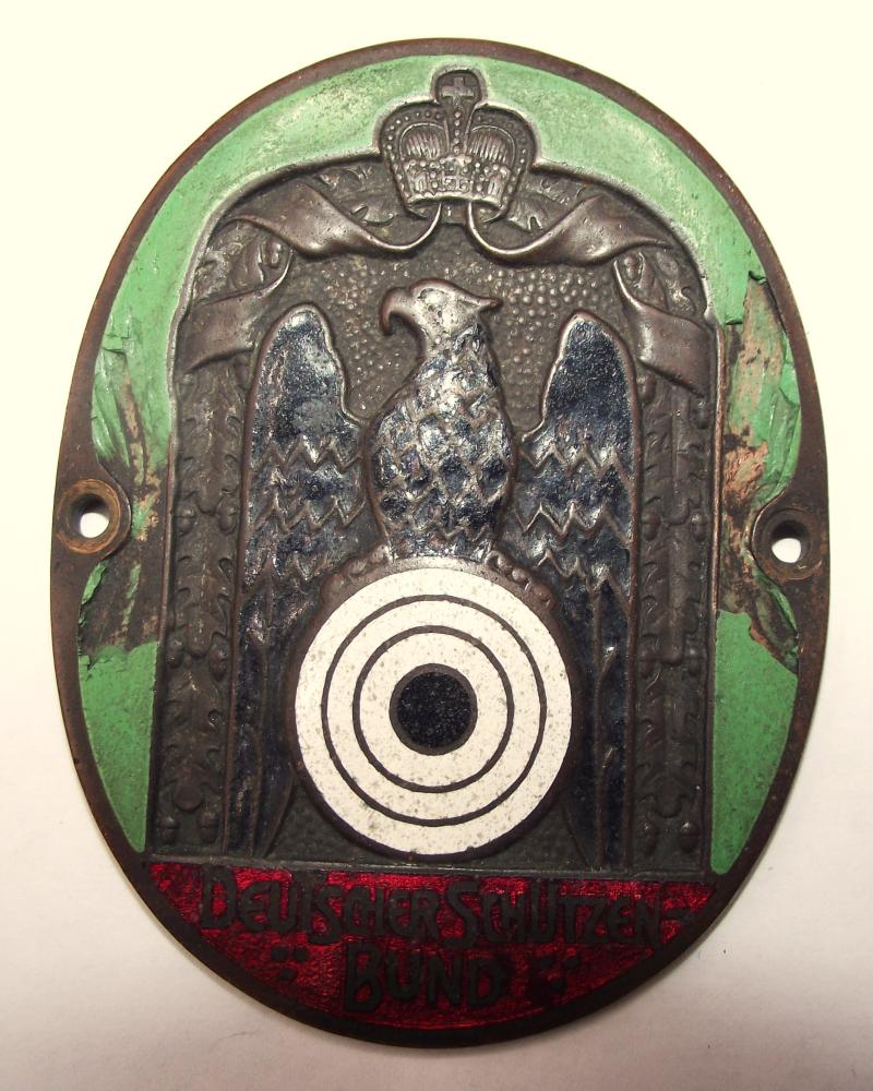 Imperial German Enamel Car Plaque. Deutscher Schutzen Bund.