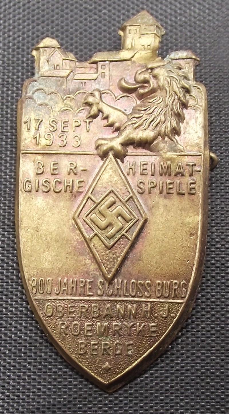 Hitler Youth Tinne/ Event Badge. Oberbann HJ, Roemrykeberg. 1933.