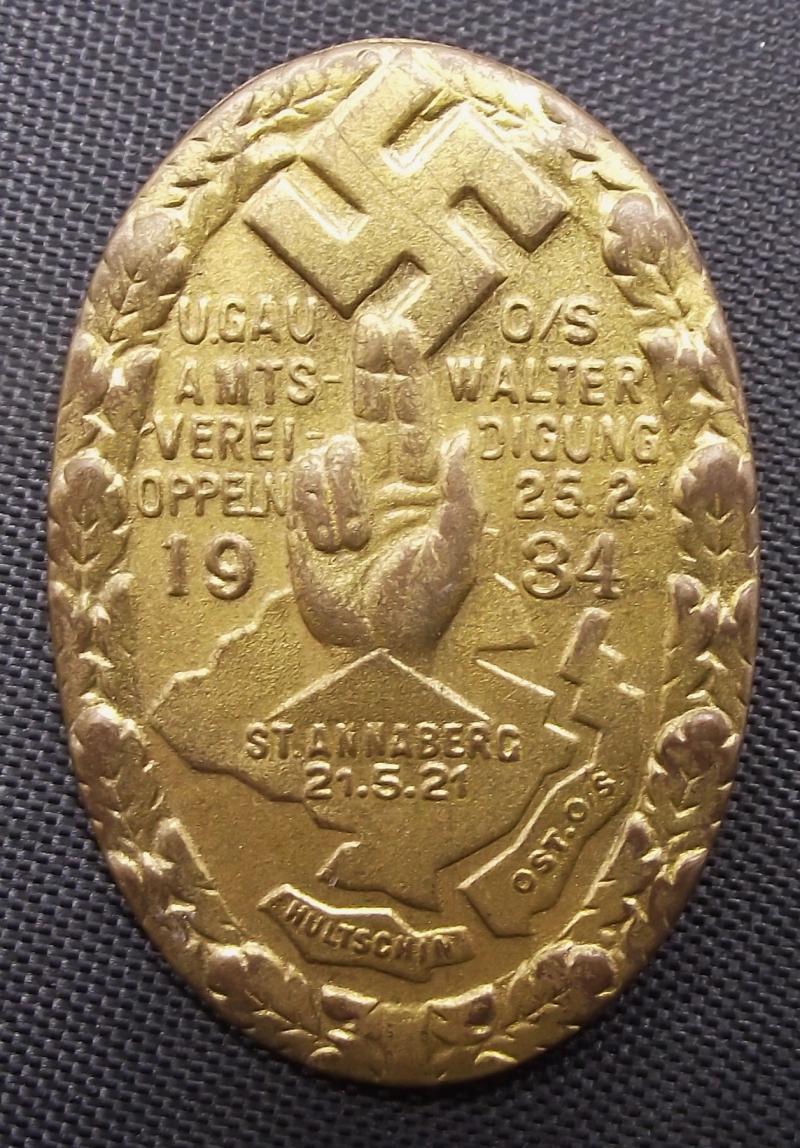 Event Badge/Tinnie. U.Gau O/S Amtswalter Vereidigung Oppeln, 1934.