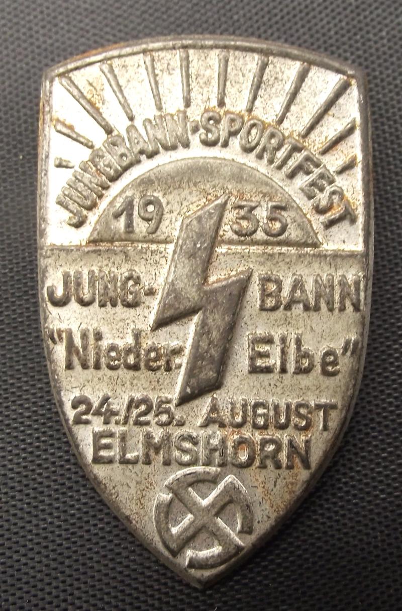 Hitler Youth Tinne/ Event Badge. Jungbann Sportfest, Nieder-Elbe,1935.