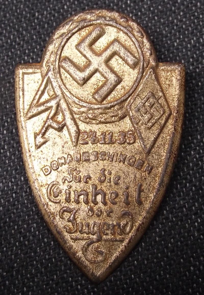 Hitler Youth Tinne/ Event Badge. Einheit Der Jugend, Donaueschingen, 1935