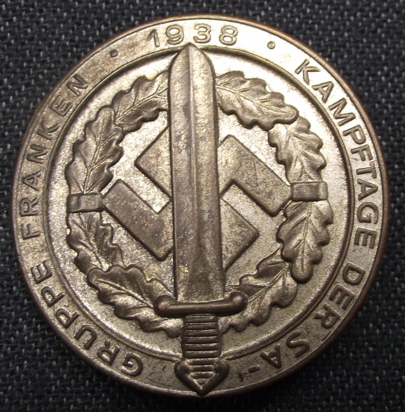 SA Event Badge/Tinnie. Kampftage Gruppe Franken, 1938.