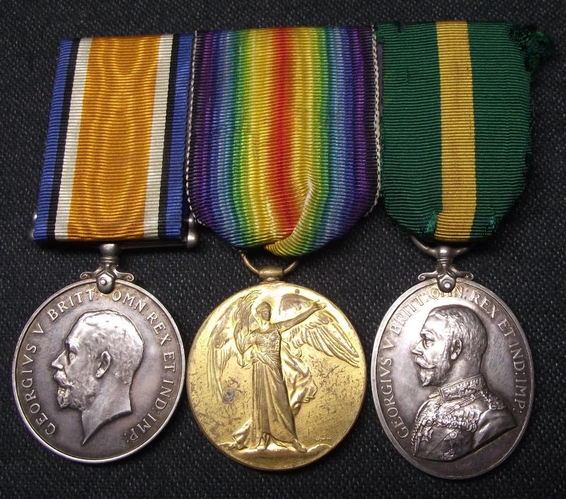 WW1 Welsh Regiment Medal Pair and Territorial Force Efficiency Medal, SGT, 7th Welsh(Cyclist), 17th and 9th Welsh.